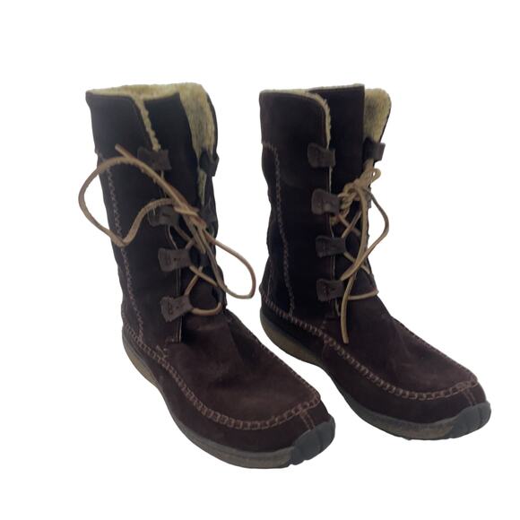Timberland Brown Suede Sherpa Lined Winter Snow Boots Women's Size 8 Preowned - Picture 1 of 7